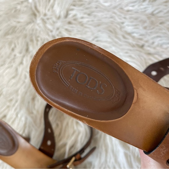 Tod’s Brown Sasha Gomma Sandalo Forature Perforated Platform Ankle Strap Sandals - Picture 7 of 10
